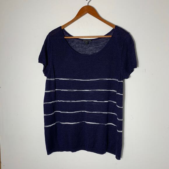 Womens Eileen Fisher Organic Linen Striped Pullover Sweater Blue Size L EUC! - Picture 1 of 2